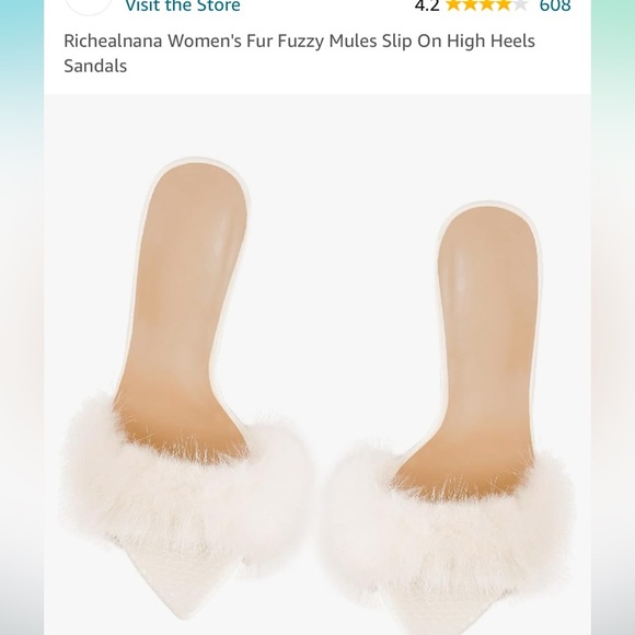 Richealnana Women's white Fur Fuzzy Mules Slip On High Heels Sandals 9 stilettos - Picture 2 of 11